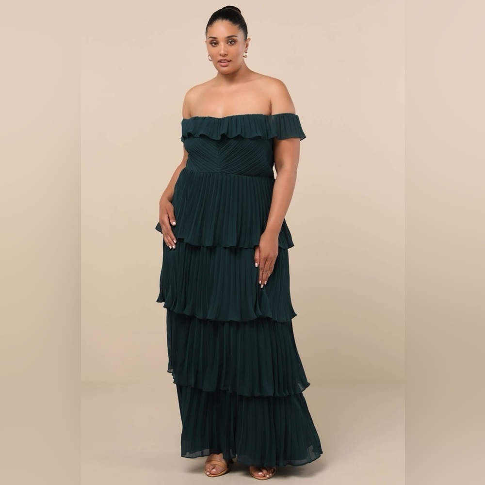 LULU'S Always Remarkable Emerald
Pleated Off The Shoulder Maxi
Dress - Picture 8 of 9